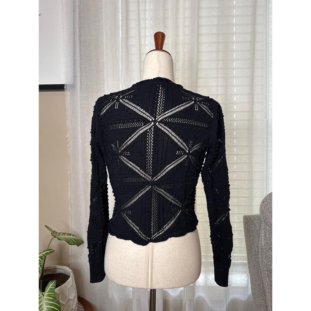Rebecca Taylor Ribbon Tie Crochet Cardigan Black Size Medium - Picture 4 of 7